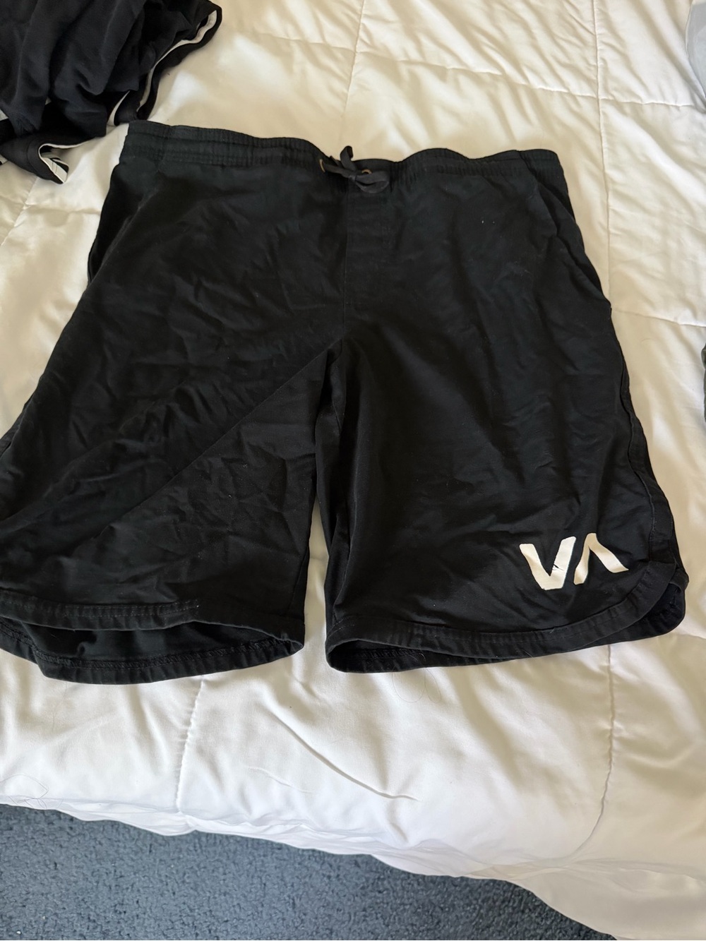 RVCA Black Athletic Shorts with White VA Logo